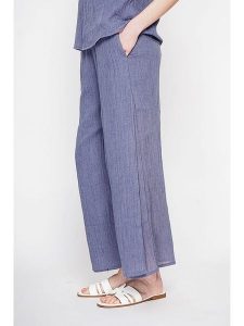 Le Jardin du Lin Lniane kuloty w kolorze niebieskim rozmiar: 34. Niebieskie spodnie z wysokim stanem Le jardin du lin, bez wzorów, ze lnu, z podwyższonym stanem. Za 130,99 zł.