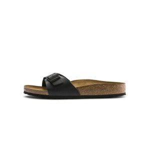 Klapki damskie Birkenstock Madrid BS. Brązowe klapki Birkenstock, bez wzorów, z materiału, bez obcasa. Za 338,36 zł.