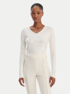 Guess Sweter W6RR50 Z2NQ2 Écru Regular Fit. Swetry klasyczne Guess, s, z wiskozy, bez kołnierzyka. Za 349,99 zł.