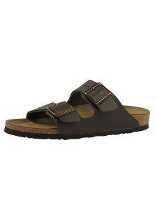 Birkenstock Skórzane klapki "Arizona" w kolorze brązowym rozmiar: 40. Brązowe klapki Birkenstock, bez wzorów, bez obcasa. Za 355,78 zł.
