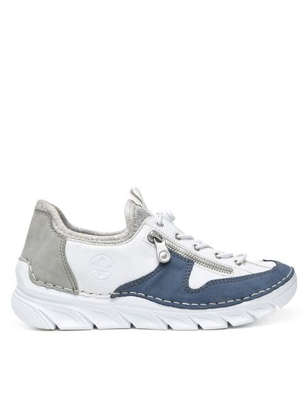 Rieker Półbuty 55064-80 Niebieski. Niebieskie półbuty Rieker, bez wzorów, ze skóry, bez obcasa, na płaskiej podeszwie, bez zapięcia. Za 359,99 zł.