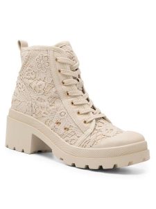 DeeZee Trzewiki WS5512-01 Beżowy. Brązowe botki DeeZee, bez wzorów, z materiału, bez obcasa, na słupku, bez zapięcia. Za 199,99 zł.