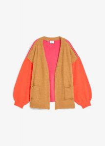 Sweter bez zapięcia oversize color-blocking. Brązowe swetry oversize bonprix, bez wzorów, bez ramiączek. Za 107,99 zł.