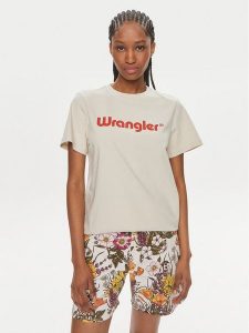 Wrangler T-Shirt 112350305 Écru Regular Fit. T-shirty Wrangler, s, bez wzorów, z bawełny, bez kołnierzyka, bez ramiączek. Za 79,99 zł.