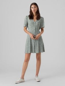 Vero Moda Sukienka w kolorze zielonym rozmiar: M. Zielone sukienki Vero Moda, na imprezę, m, bez wzorów, z wiskozy, klasyczne, bez kołnierzyka, bez ramiączek, mini. Za 91,99 zł.