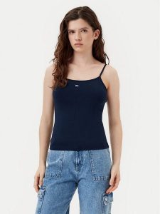 Tommy Jeans Top Essential DW0DW20675 Granatowy Slim Fit. Niebieskie topy Tommy Jeans, xl, bez wzorów, z bawełny, bez kołnierzyka, bez ramiączek. Za 79,99 zł.