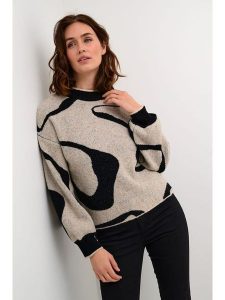 Kaffe Sweter w kolorze beżowo-czarnym rozmiar: L. Brązowe swetry oversize Kaffe, l, bez wzorów, ze splotem, bez ramiączek. Za 154,43 zł.