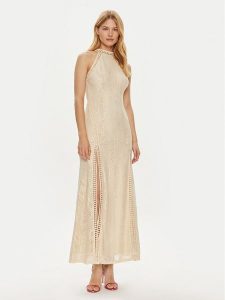 Guess Sukienka wieczorowa W2YK96 K3I20 Beżowy Regular Fit. Brązowe kombinezony Guess, xxl, z aplikacjami, z syntetyku, wizytowe, bez kołnierzyka, bez ramiączek. Za 399,99 zł.