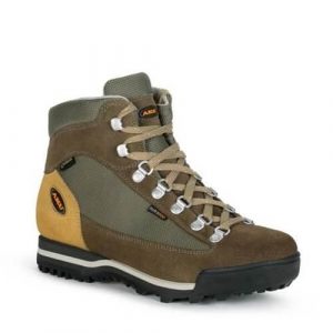 Buty trekkingowe damskie Aku Ultralight. Brązowe buty trekkingowe Aku, z materiału, za kostkę, bez zapięcia. Za 449,00 zł.