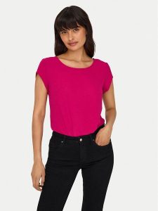 ONLY Bluzka 15142784 Różowy Regular Fit. Czerwone bluzki ONLY, bez wzorów, z syntetyku, bez kołnierzyka, bez ramiączek. Za 49,99 zł.