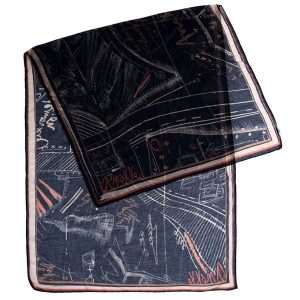 Granatowy Wzorzysty Szal Damski Anekke REAL. Niebieskie szaliki Anekke, z aplikacjami, z materiału. Za 119,00 zł.