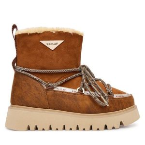 Śniegowce REPLAY. Brązowe buty zimowe Replay, bez obcasa, bez zapięcia. Za 529,99 zł.
