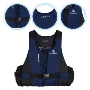 Kamizelka asekuracyjna AQUASTIC Active 50N. Czarne kamizelki AQUASTIC, s, bez wzorów, bez kołnierzyka, bez ramiączek, bez kaptura. Za 219,99 zł.