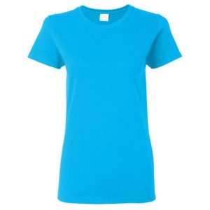 Damska Koszulka T-shirt Krótki Rękaw Top. Niebieskie bluzki GILDAN, l, bez wzorów, sportowe, bez kołnierzyka, bez ramiączek. Za 30,99 zł.