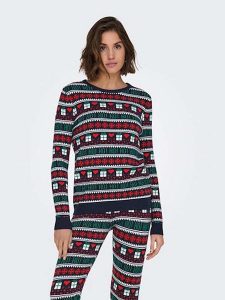 ONLY Sweter w kolorze granatowo-czerwono-zielonym rozmiar: XS. Czerwone swetry oversize ONLY, xs, bez wzorów, ze splotem, bez ramiączek. Za 48,28 zł.