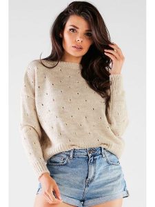 Awama Sweter w kolorze beżowym rozmiar: onesize. Brązowe swetry oversize Awama, bez wzorów, bez ramiączek. Za 105,38 zł.