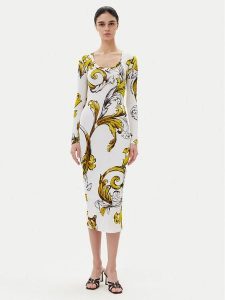 Versace Jeans Couture Sukienka codzienna 78HAO920 JS471 Biały Regular Fit. Białe sukienki Versace Jeans Couture, na co dzień, bez wzorów, z jeansu, bez kołnierzyka, bez ramiączek, proste. Za 675,99 zł.