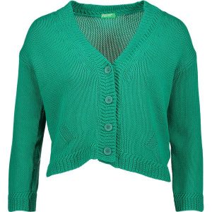 Kardigan w kolorze zielonym. Kardigany marki Benetton. W wyprzedaży za 76,95 zł.