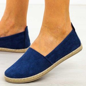 Granatowe espadryle damskie, półbuty Potocki 16332. Niebieskie espadryle POTOCKI, bez wzorów, z zamszu, bez obcasa. Za 89,00 zł.