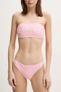 JUICY COUTURE Różowy strój kąpielowy Bandeau Bikini Set. Czerwone bikini Juicy Couture, bez wzorów, z elastanu. W wyprzedaży za 179,99 zł.