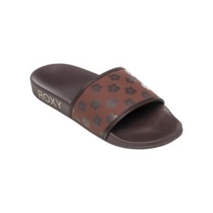 Klapki basenowe damskie SLIPPY IV. Brązowe klapki Roxy, bez wzorów, z syntetyku, bez obcasa. Za 99,99 zł.