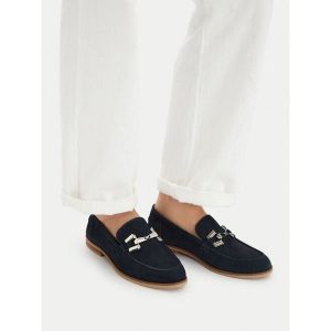 Loafersy Caprice. Niebieskie balerinki Caprice, bez wzorów, bez obcasa, bez zapięcia. Za 291,99 zł.