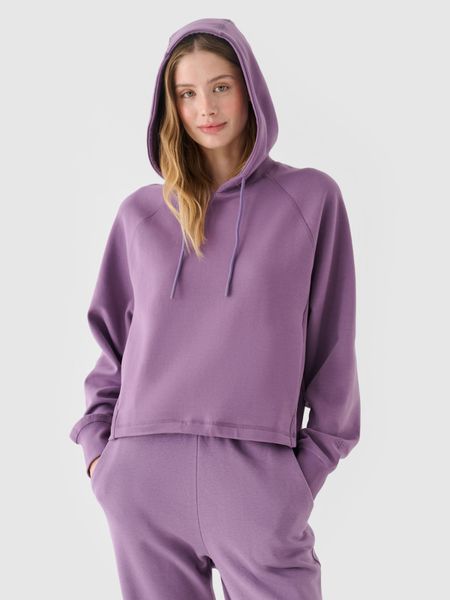 4F Bluza dresowa nierozpinana z kapturem damska - fioletowa XXL. Fioletowe bluzy 4f, xs, bez wzorów, z bawełny, z kapturem. W wyprzedaży za 99,99 zł.