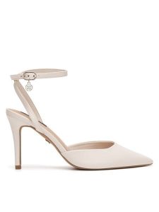 Nine West Szpilki CD23029-3 Biały. Białe sandały Nine West, bez wzorów, z materiału, bez obcasa. Za 229,99 zł.