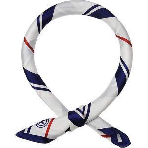 Jedwabna chusta w kolorze niebiesko-białym - (D)66 x (S)66 cm. Białe apaszki i chusty marki Kazar, z jedwabiu. W wyprzedaży za 119,95 zł.