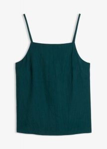 Top z plisowanej mieszanki wiskozy. Zielone topy bonprix, bez wzorów, z wiskozy, bez kołnierzyka, bez ramiączek. Za 32,99 zł.