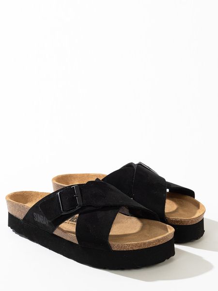 Sunbay Klapki "Iris" w kolorze czarnym rozmiar: 37. Czarne klapki Sunbay, bez wzorów, z otwartym noskiem, bez obcasa, na platformie. Za 100,28 zł.