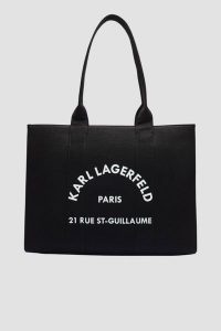 KARL LAGERFELD Czarna bawełniana shopperka damska. Czarne shopper bag KARL LAGERFELD, bez wzorów, z bawełny, bez dodatków. W wyprzedaży za 319,99 zł.