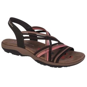 Sandały damskie, Reggae Slim Simply Stretch Sandals. Brązowe sandały Skechers, bez wzorów, bez obcasa, bez zapięcia. Za 239,99 zł.