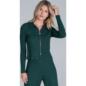 Krótka Bluza na Suwak z Kołnierzykiem - Zielona. Zielone bluzy Figl, l, bez wzorów, z elastanu, bez kaptura. Za 219,00 zł.