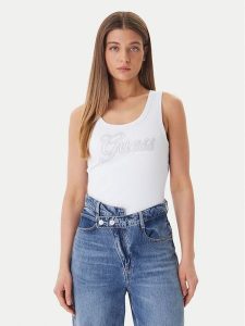 Guess Top W6GP22 K2954 Biały Regular Fit. Białe topy Guess, l, z aplikacjami, z syntetyku, bez kołnierzyka, bez ramiączek. Za 189,99 zł.