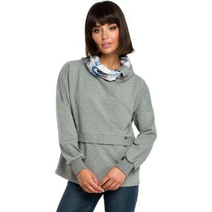 Szara Ciekawa Bluza Dresowa z Wzorzystym Kołnierzem. Bluzy marki Molly.pl. Za 124,90 zł.
