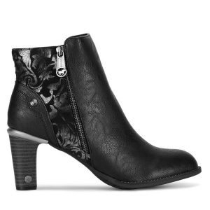Botki Mustang. Czarne botki Mustang, bez wzorów, bez obcasa, na słupku, bez zapięcia. Za 349,99 zł.