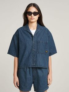 G-Star Koszula dżinsowa w kolorze granatowym rozmiar: XL. Niebieskie koszule G-Star, xl, bez wzorów, z bawełny, bez kołnierzyka, bez ramiączek. Za 165,99 zł.