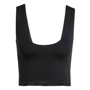 Damski tank top adidas Puremotion. Czarne topy ADIDAS, m, bez wzorów, z materiału, eleganckie, bez kołnierzyka, bez ramiączek. Za 124,50 zł.