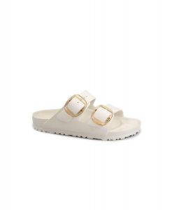 Klapki damskie Birkenstock Arizona Big Buckle Eva. Białe klapki Birkenstock, bez wzorów, z materiału, bez obcasa. Za 339,00 zł.