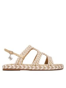 Guess Sandały FLJKLR FAP03 Beżowy jasny. Brązowe sandały Guess, z aplikacjami, z syntetyku, bez obcasa, na płaskiej podeszwie, bez zapięcia. Za 549,99 zł.