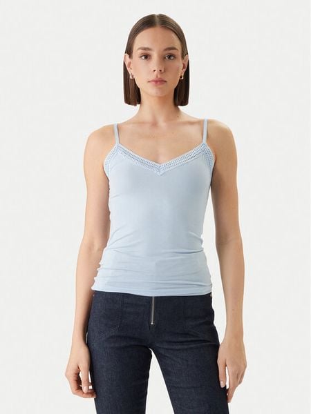 Morgan Top 192-BARBA.N Błękitny Slim Fit. Niebieskie topy Morgan, l, bez wzorów, z wiskozy, bez kołnierzyka, bez ramiączek. Za 79,99 zł.