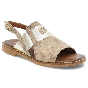 Beżowe Sandały Armodo Eleganckie Obuwie Damskie W Kwiaty. Brązowe sandały Armodo, z aplikacjami, ze skóry, bez obcasa, na płaskiej podeszwie, bez zapięcia. Za 329,00 zł.