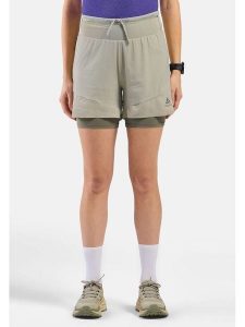 Odlo Szorty trekkingowe 2w1 "X-Alp Trail" w kolorze khaki rozmiar: M. Brązowe spodenki sportowe ODLO, m, bez wzorów, outdoorowe. Za 267,87 zł.