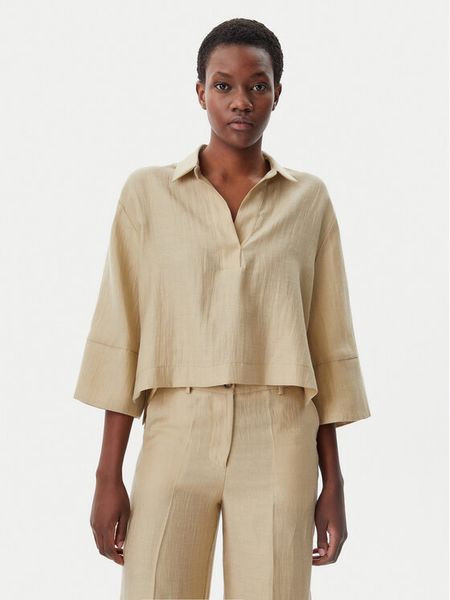 KAOS Bluzka RP1MR064 Beżowy Regular Fit. Brązowe bluzki KAOS, bez wzorów, ze lnu, bez kołnierzyka, bez ramiączek. Za 319,99 zł.