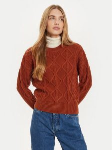 Wrangler Sweter 112356473 Brązowy Regular Fit. Brązowe swetry klasyczne Wrangler, xl, z bawełny, bez kołnierzyka. Za 259,99 zł.