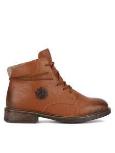 Rieker Trzewiki 71440-25 Brązowy. Brązowe botki Rieker, bez wzorów, z materiału, bez obcasa, na płaskiej podeszwie, bez zapięcia. Za 265,99 zł.