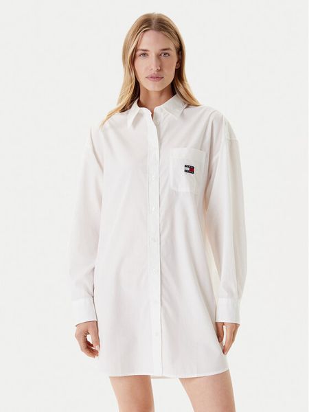 Tommy Jeans Sukienka koszulowa DW0DW21122 Biały Relaxed Fit. Białe kombinezony Tommy Jeans, xs, bez wzorów, z bawełny, bez kołnierzyka, bez ramiączek. Za 249,99 zł.