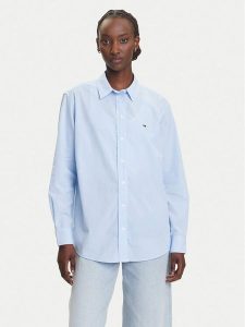 Tommy Jeans Koszula Micro Gingham DW0DW20987 Niebieski Relaxed Fit. Niebieskie koszule Tommy Jeans, m, bez wzorów, z bawełny, bez kołnierzyka, bez ramiączek. Za 279,99 zł.