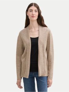Tom Tailor Kardigan 1042994 Beżowy Regular Fit. Brązowe kardigany Tom Tailor, z syntetyku. Za 209,99 zł.